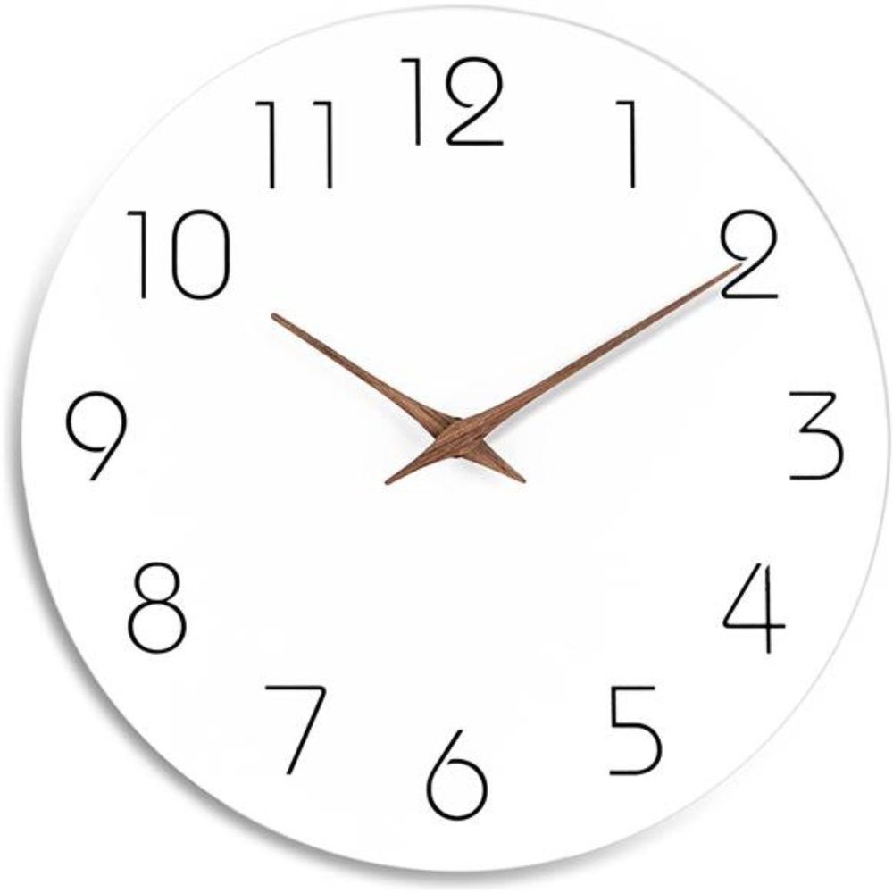 14" Silent Non Ticking Wall Clock Battery Operated - Simple Minimalist Wooden